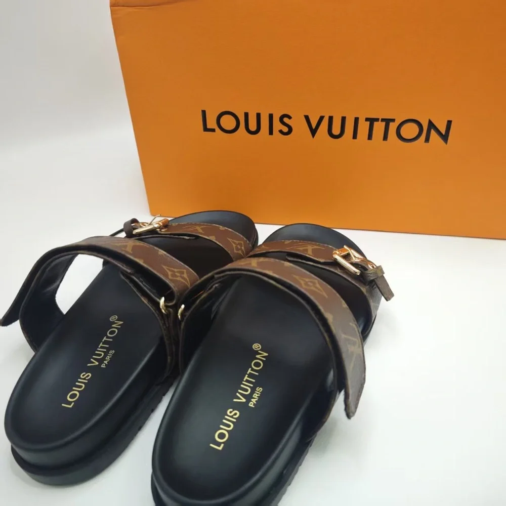 Louis Vuitton Brown and Gold Sandals